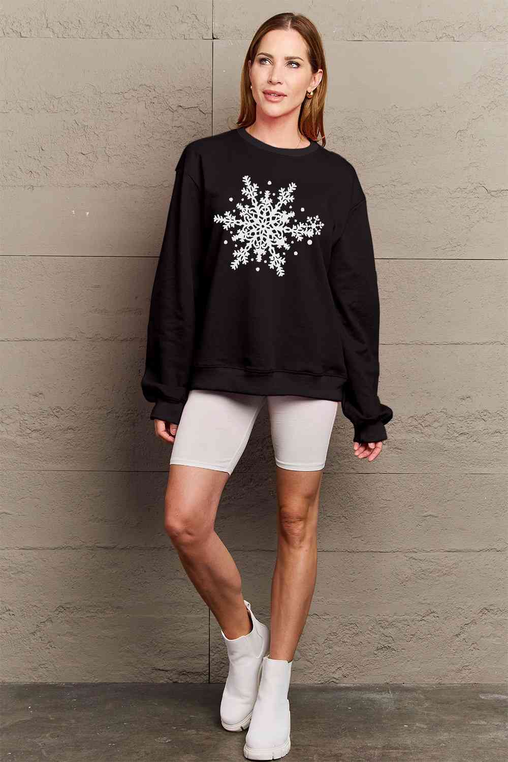 Simply Love Full Size Snowflake Graphic Sweatshirt BLUE ZONE PLANET