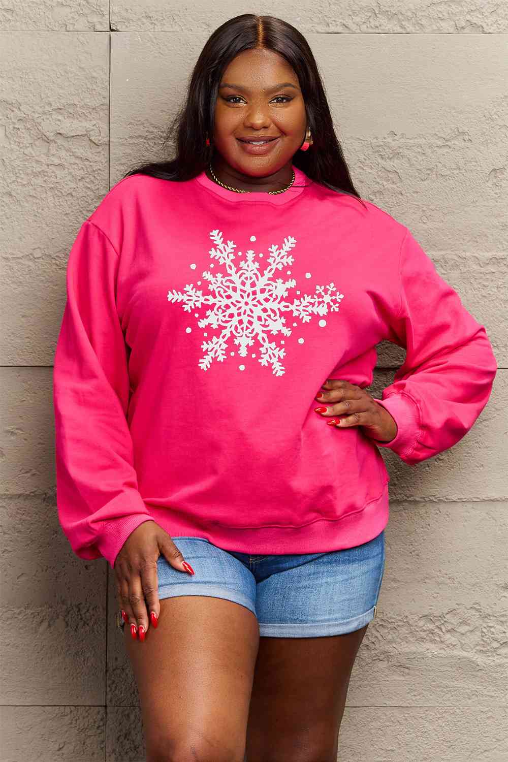Simply Love Full Size Snowflake Graphic Sweatshirt BLUE ZONE PLANET