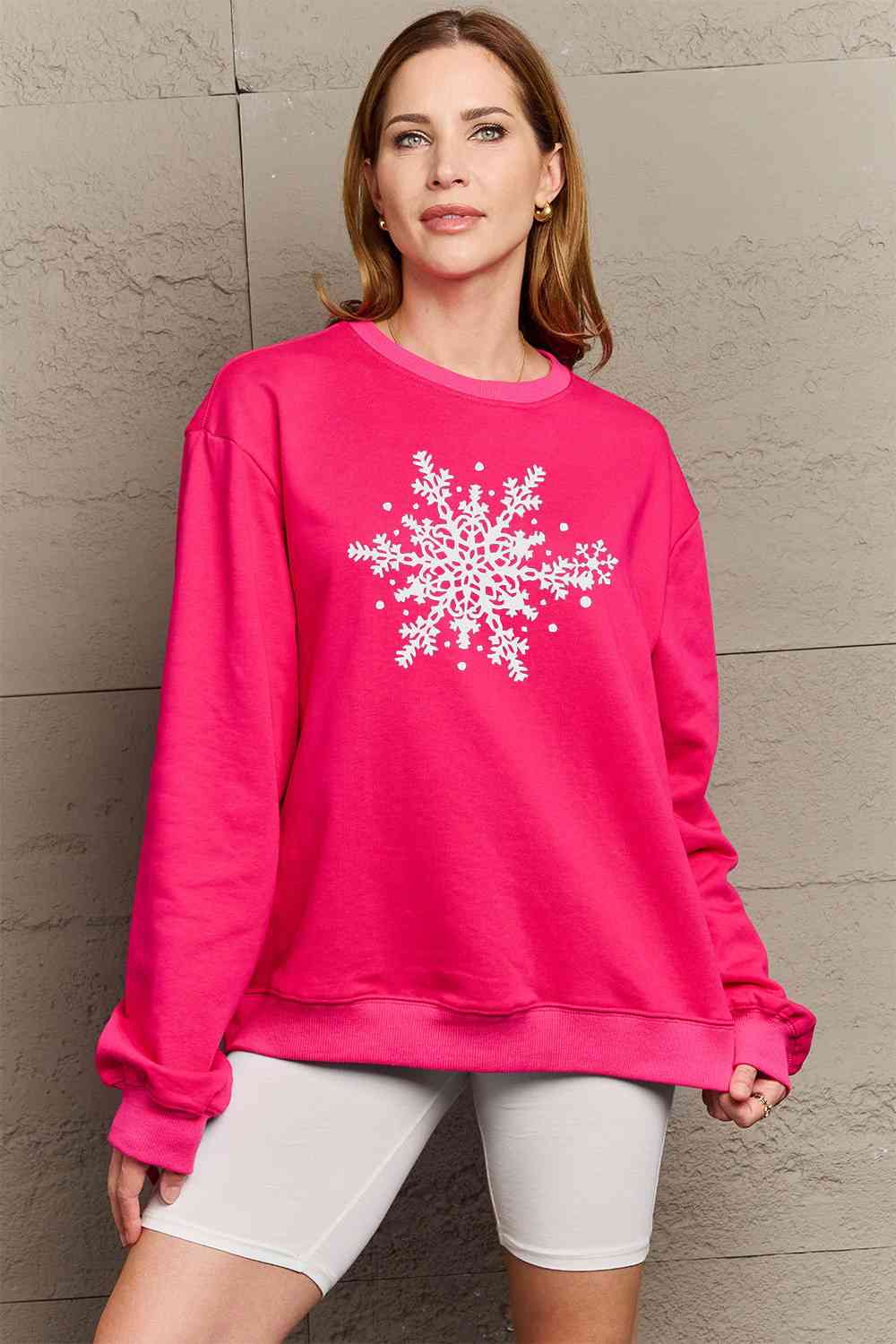 Simply Love Full Size Snowflake Graphic Sweatshirt BLUE ZONE PLANET