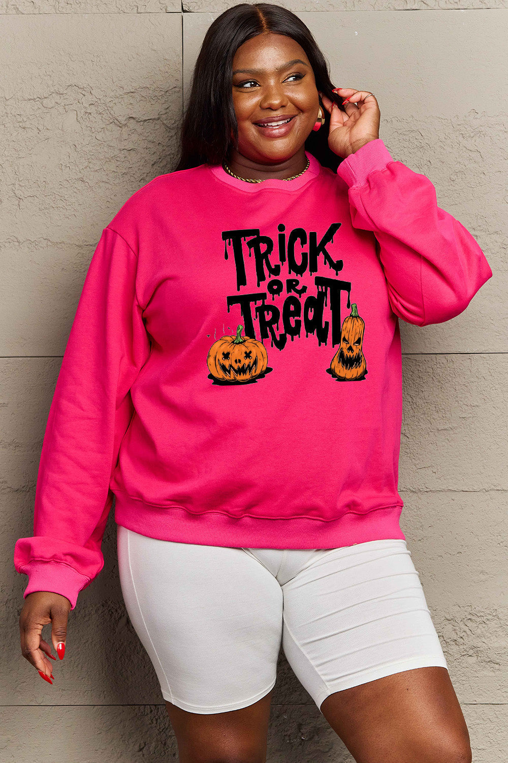Simply Love Full Size TRICK OR TREAT Graphic Sweatshirt BLUE ZONE PLANET