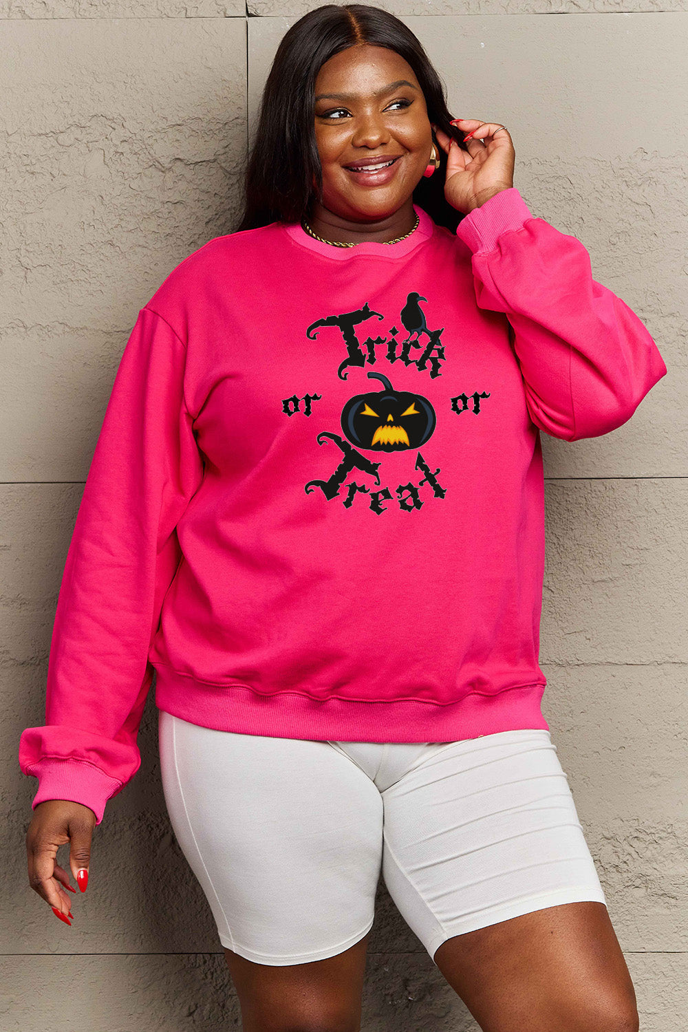 Simply Love Full Size TRICK OR TREAT Graphic Sweatshirt BLUE ZONE PLANET