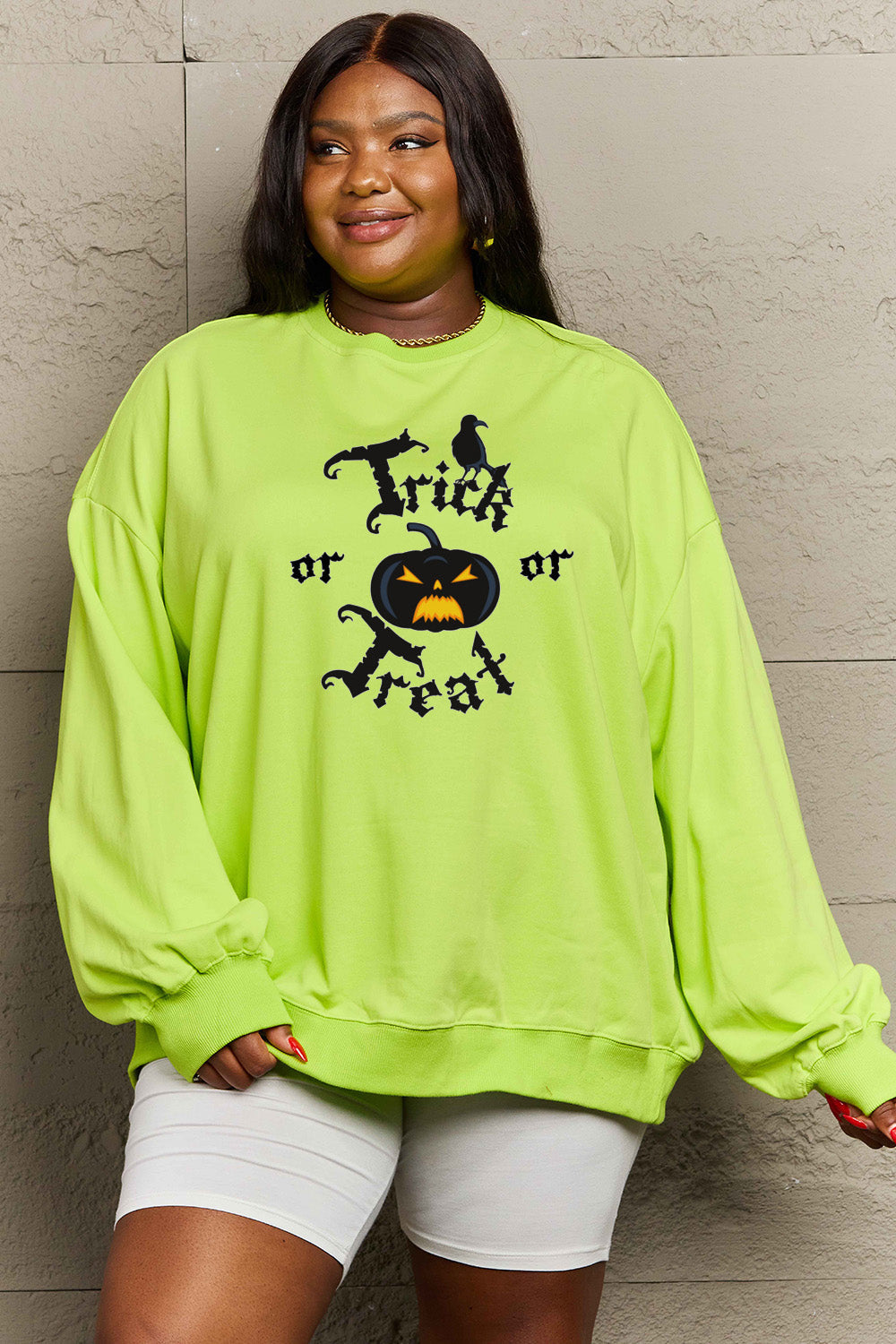 Simply Love Full Size TRICK OR TREAT Graphic Sweatshirt BLUE ZONE PLANET
