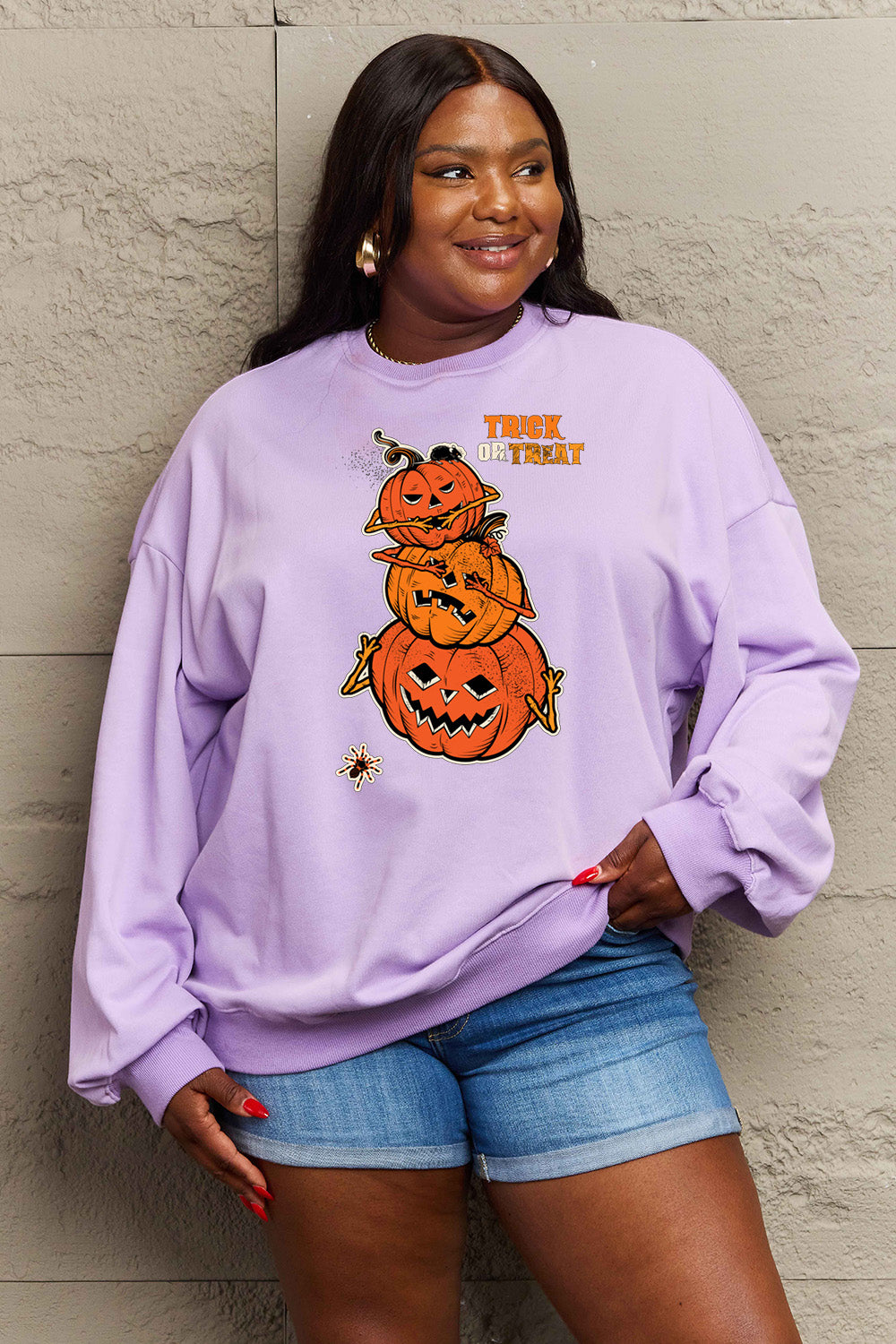 Simply Love Full Size TRICK OR TREAT Graphic Sweatshirt BLUE ZONE PLANET