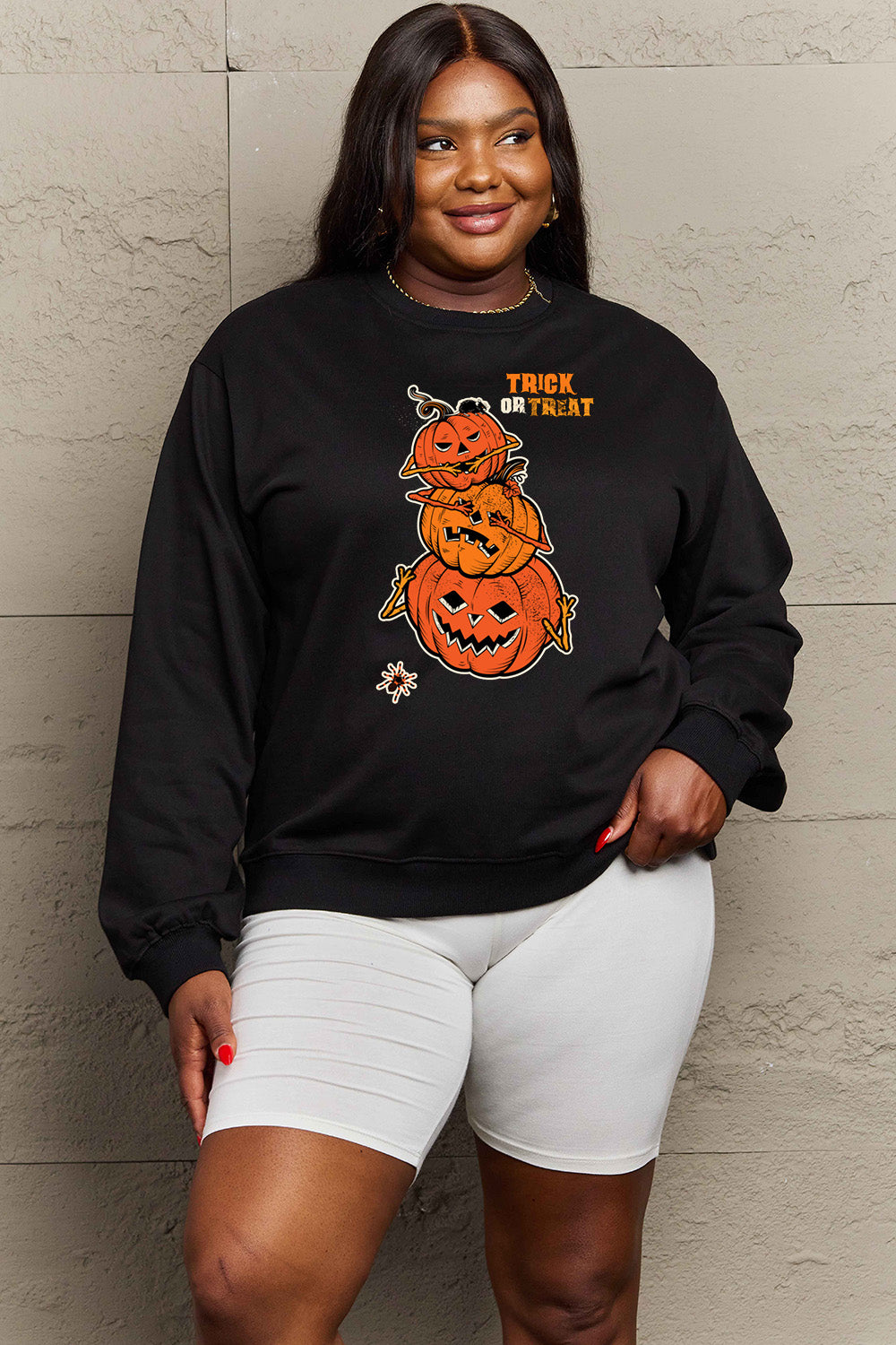 Simply Love Full Size TRICK OR TREAT Graphic Sweatshirt BLUE ZONE PLANET