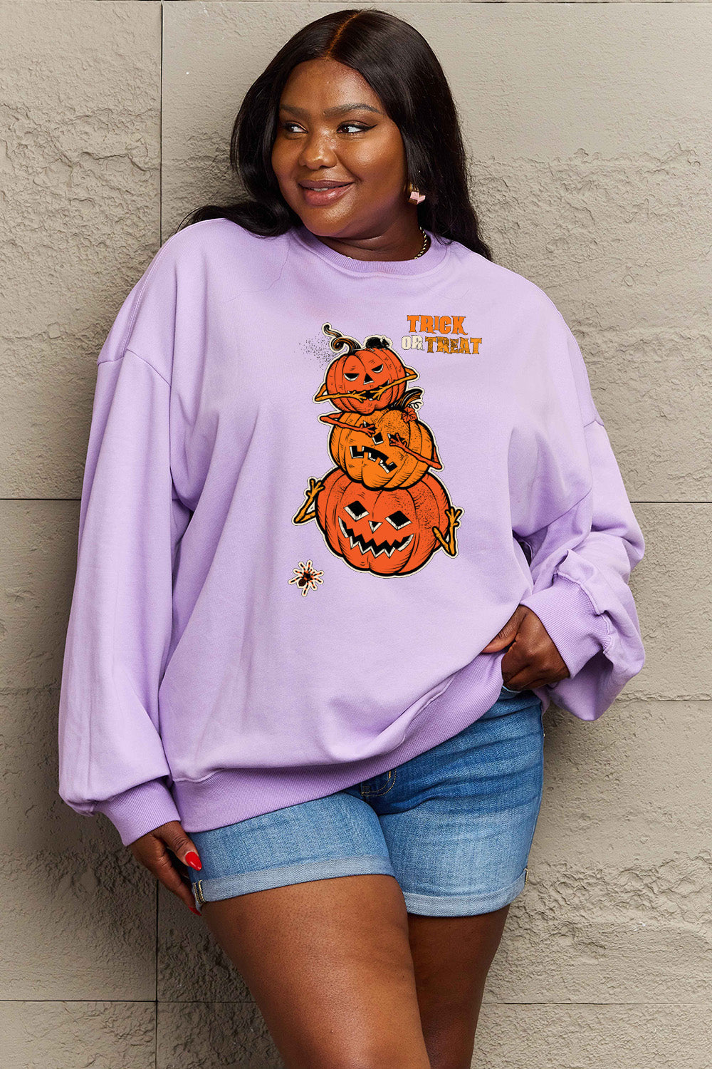 Simply Love Full Size TRICK OR TREAT Graphic Sweatshirt BLUE ZONE PLANET