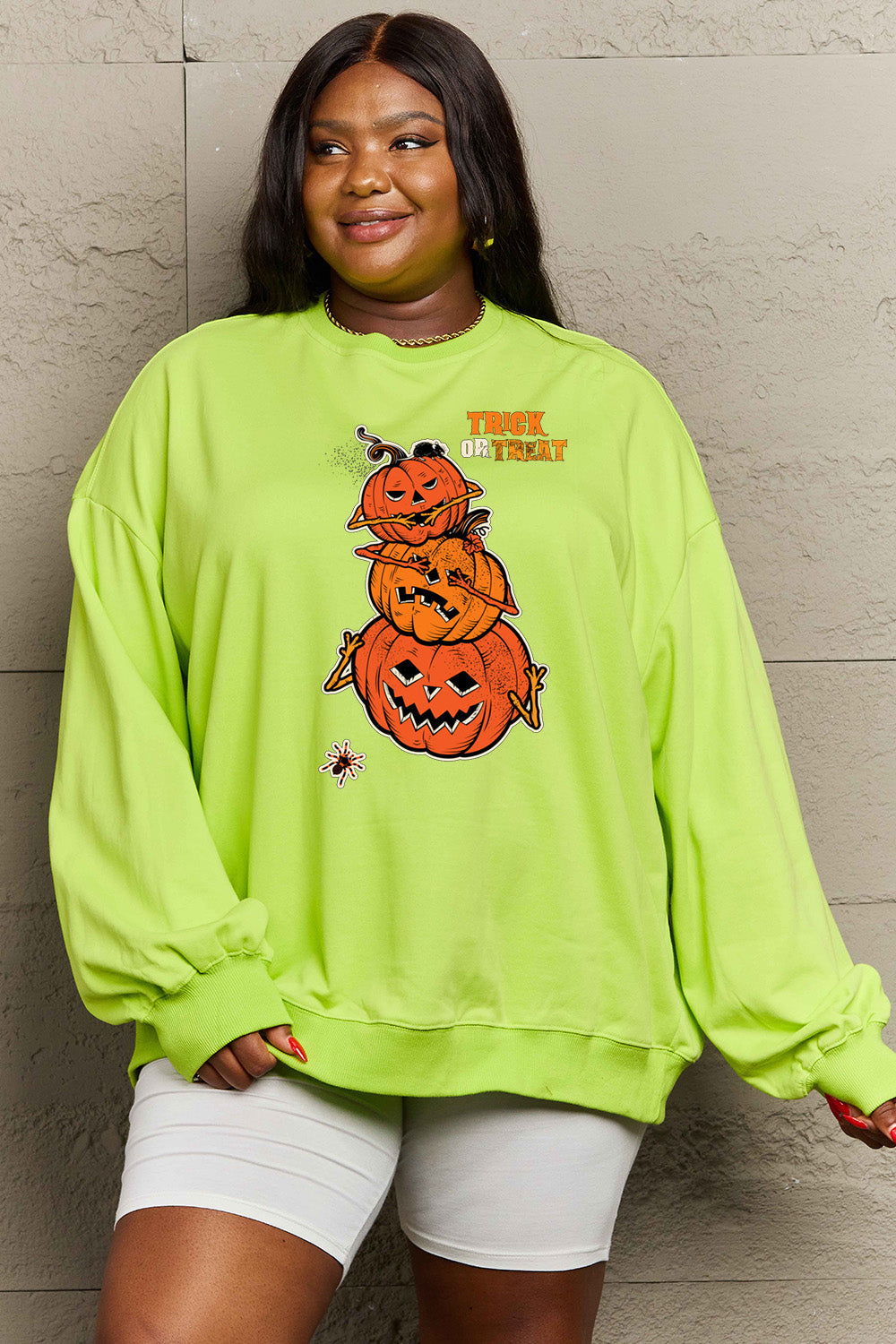 Simply Love Full Size TRICK OR TREAT Graphic Sweatshirt BLUE ZONE PLANET