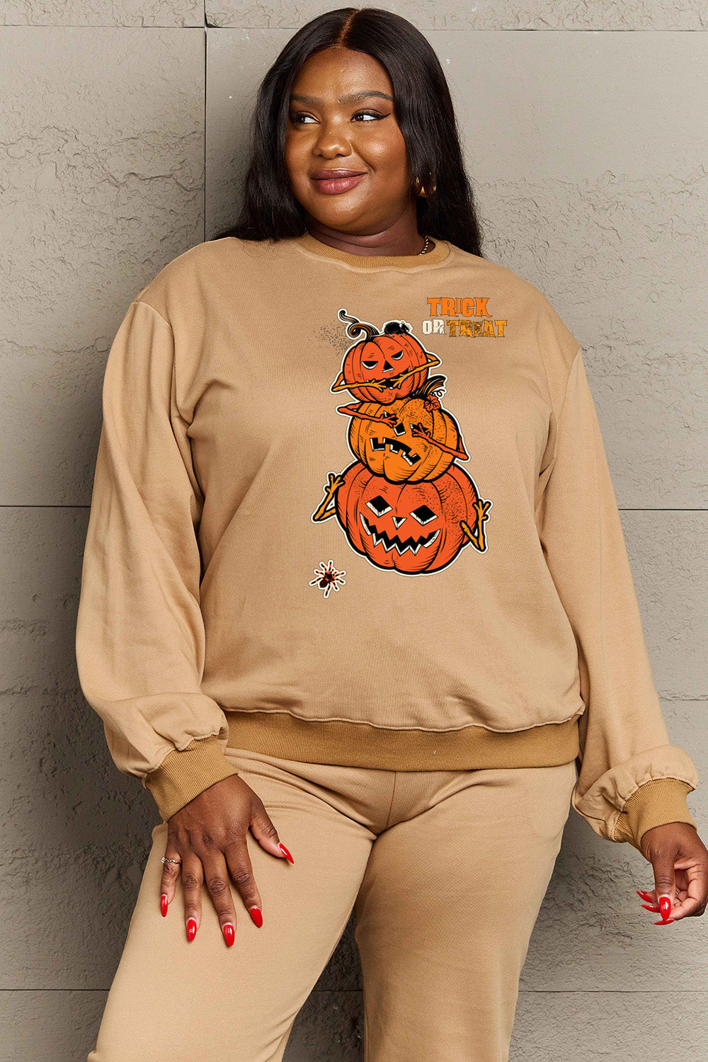 Simply Love Full Size TRICK OR TREAT Graphic Sweatshirt BLUE ZONE PLANET