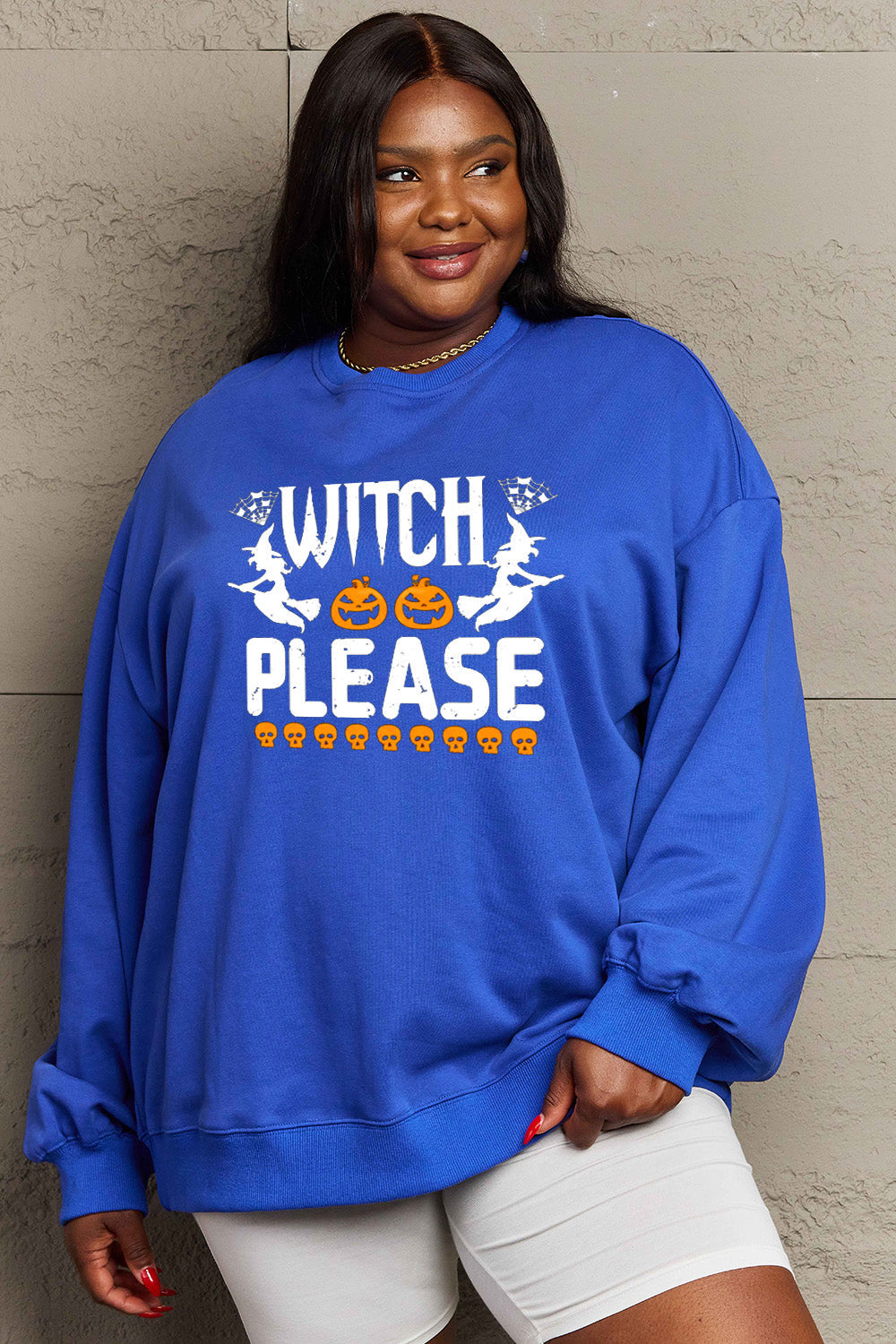 Simply Love Full Size WITCH PLEASE Graphic Sweatshirt BLUE ZONE PLANET