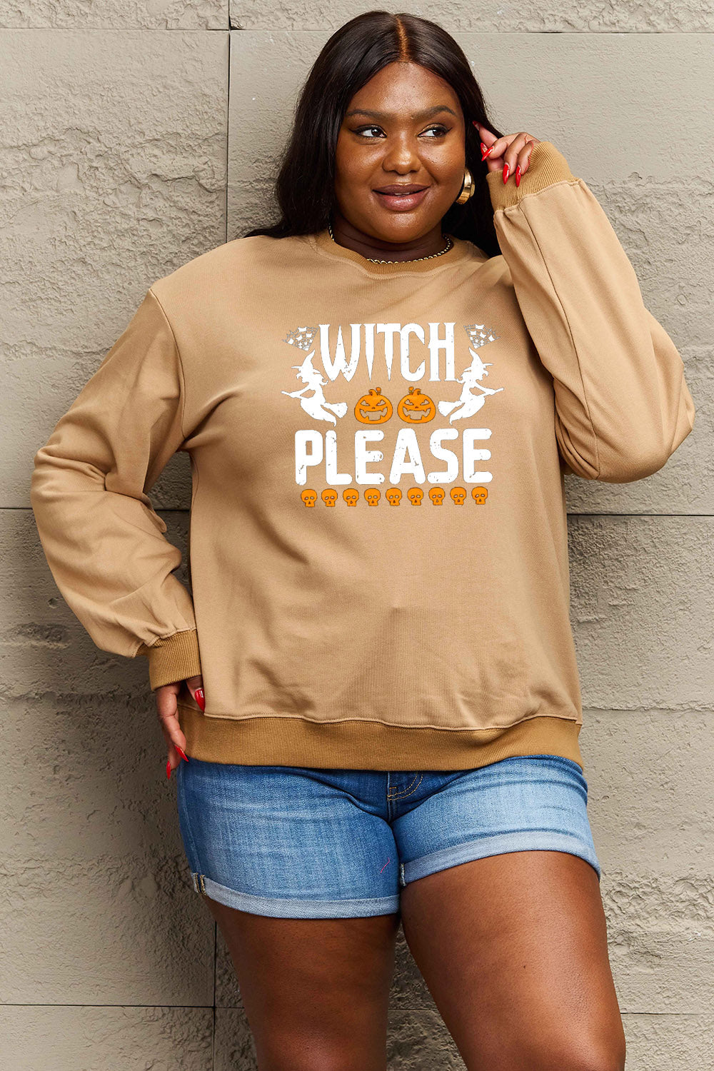 Simply Love Full Size WITCH PLEASE Graphic Sweatshirt BLUE ZONE PLANET