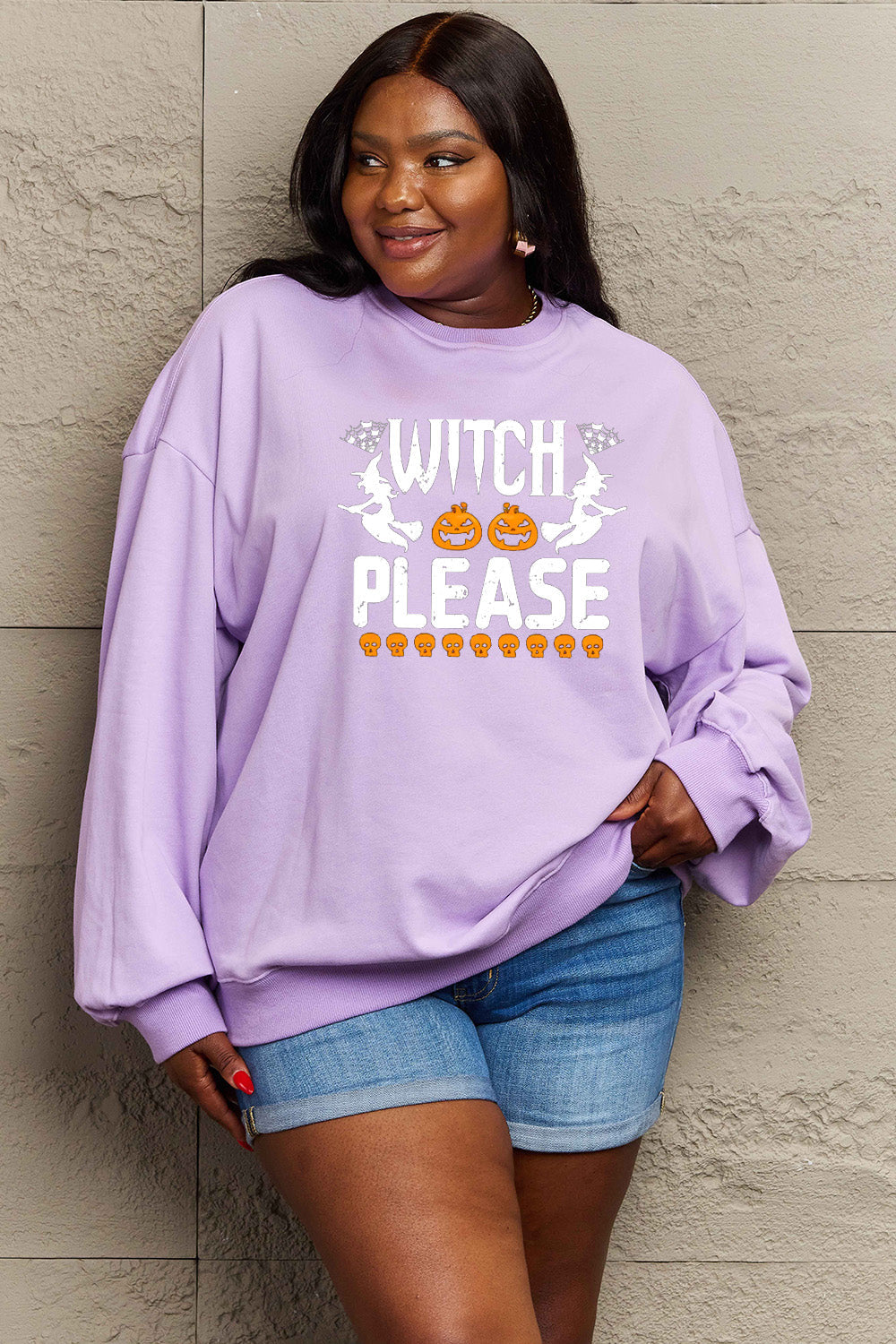 Simply Love Full Size WITCH PLEASE Graphic Sweatshirt BLUE ZONE PLANET