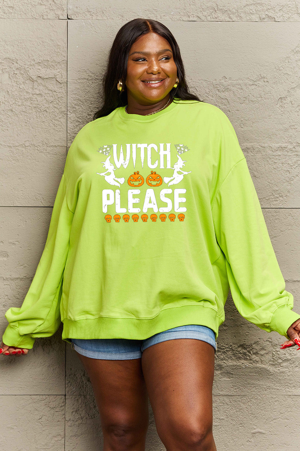 Simply Love Full Size WITCH PLEASE Graphic Sweatshirt BLUE ZONE PLANET