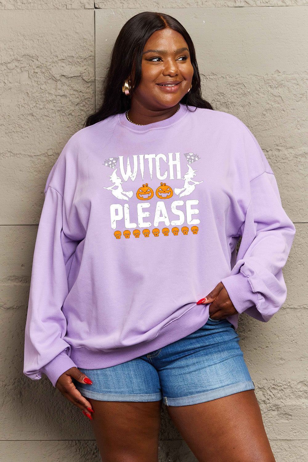 Simply Love Full Size WITCH PLEASE Graphic Sweatshirt BLUE ZONE PLANET