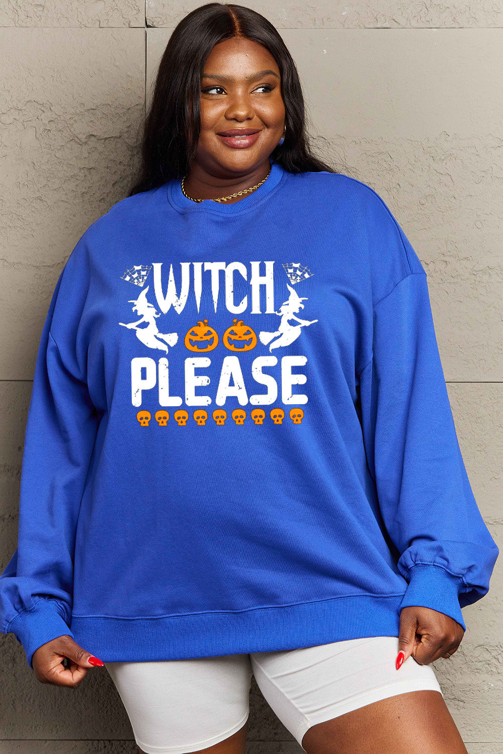 Simply Love Full Size WITCH PLEASE Graphic Sweatshirt BLUE ZONE PLANET
