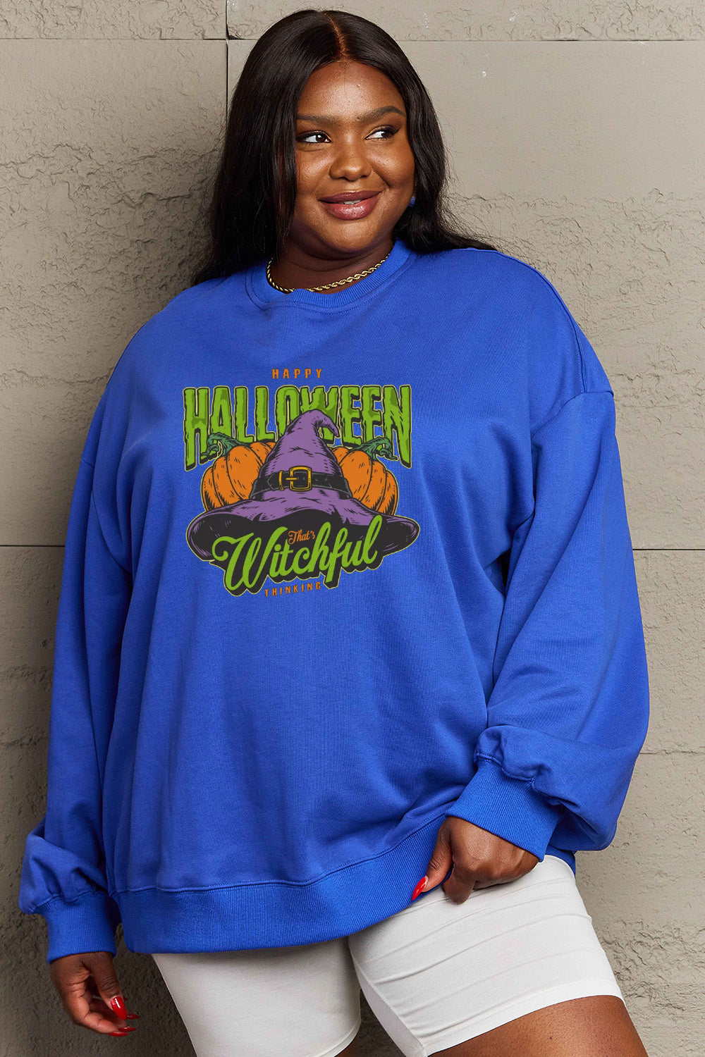 Simply Love Full Size Witch Hat Graphic Sweatshirt BLUE ZONE PLANET