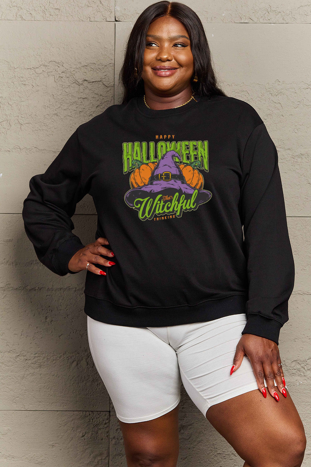 Simply Love Full Size Witch Hat Graphic Sweatshirt BLUE ZONE PLANET