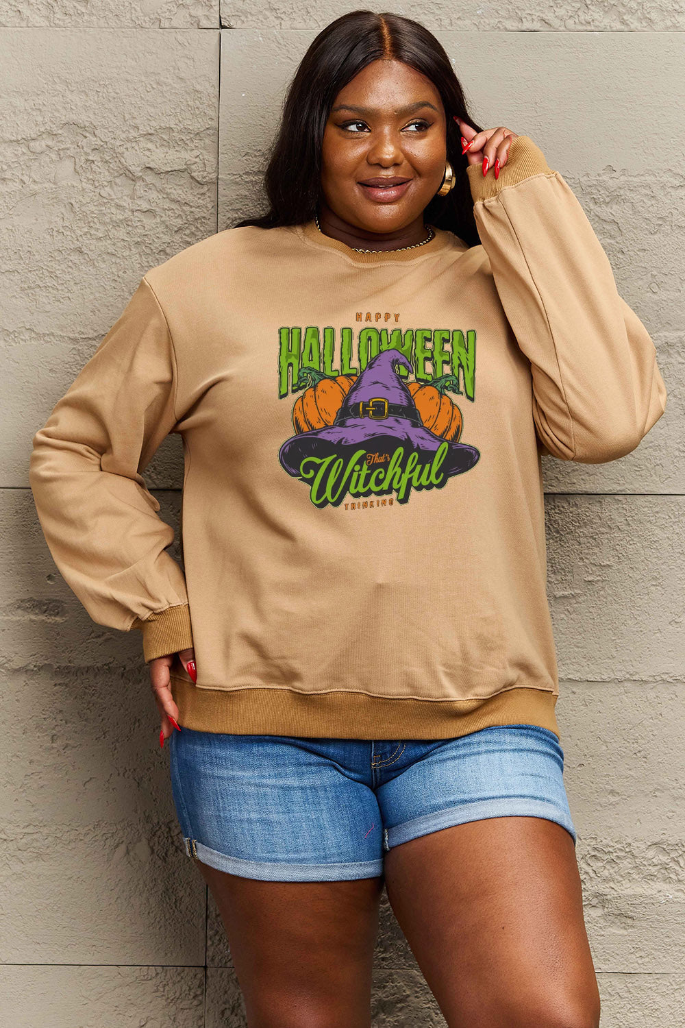 Simply Love Full Size Witch Hat Graphic Sweatshirt BLUE ZONE PLANET