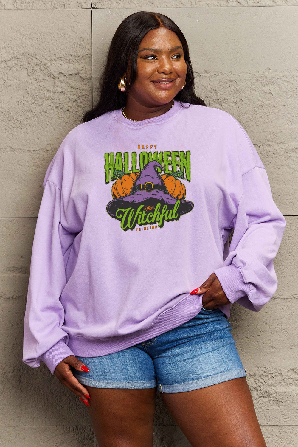 Simply Love Full Size Witch Hat Graphic Sweatshirt BLUE ZONE PLANET