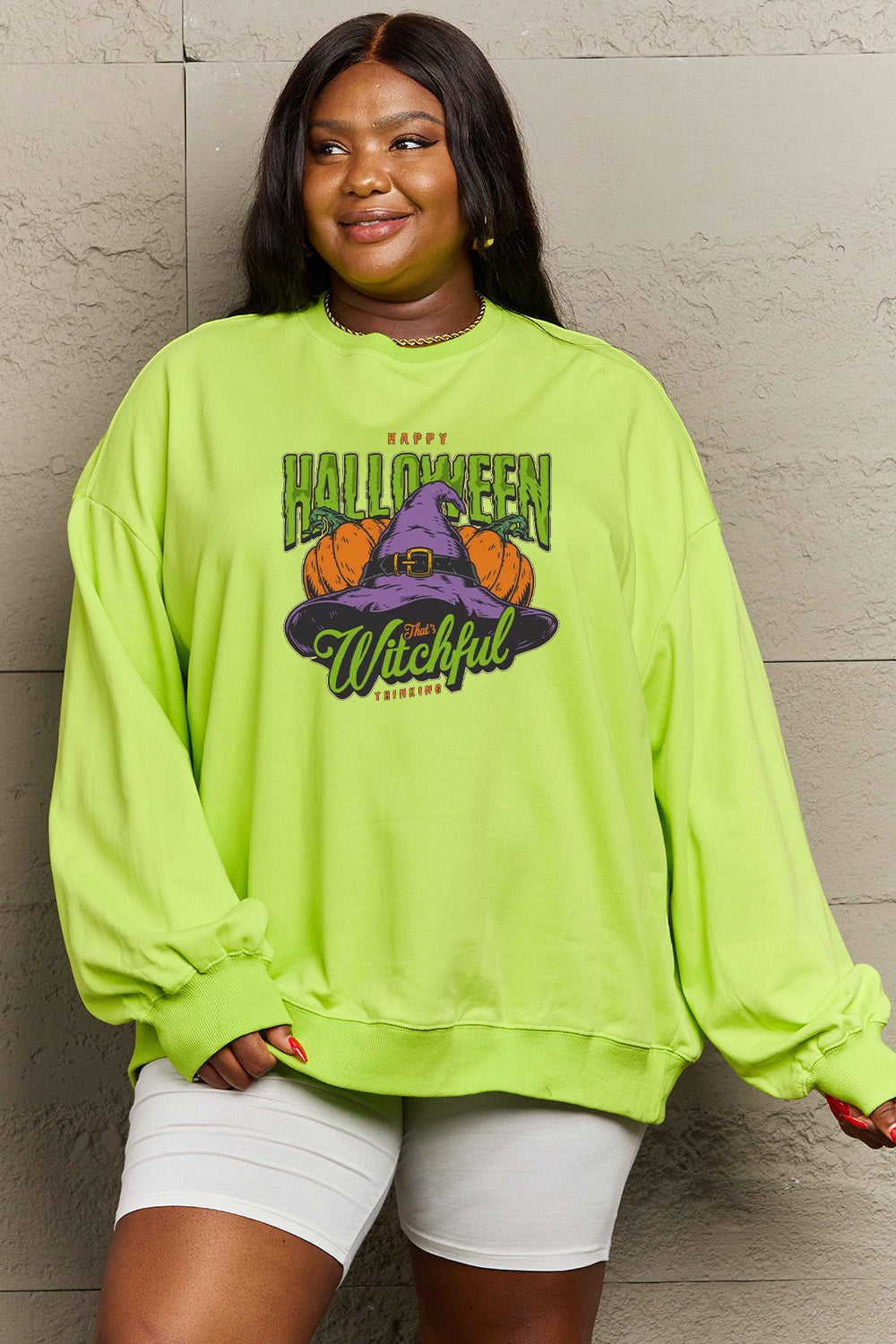Simply Love Full Size Witch Hat Graphic Sweatshirt BLUE ZONE PLANET