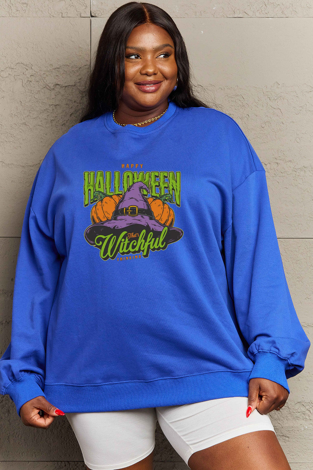 Simply Love Full Size Witch Hat Graphic Sweatshirt BLUE ZONE PLANET