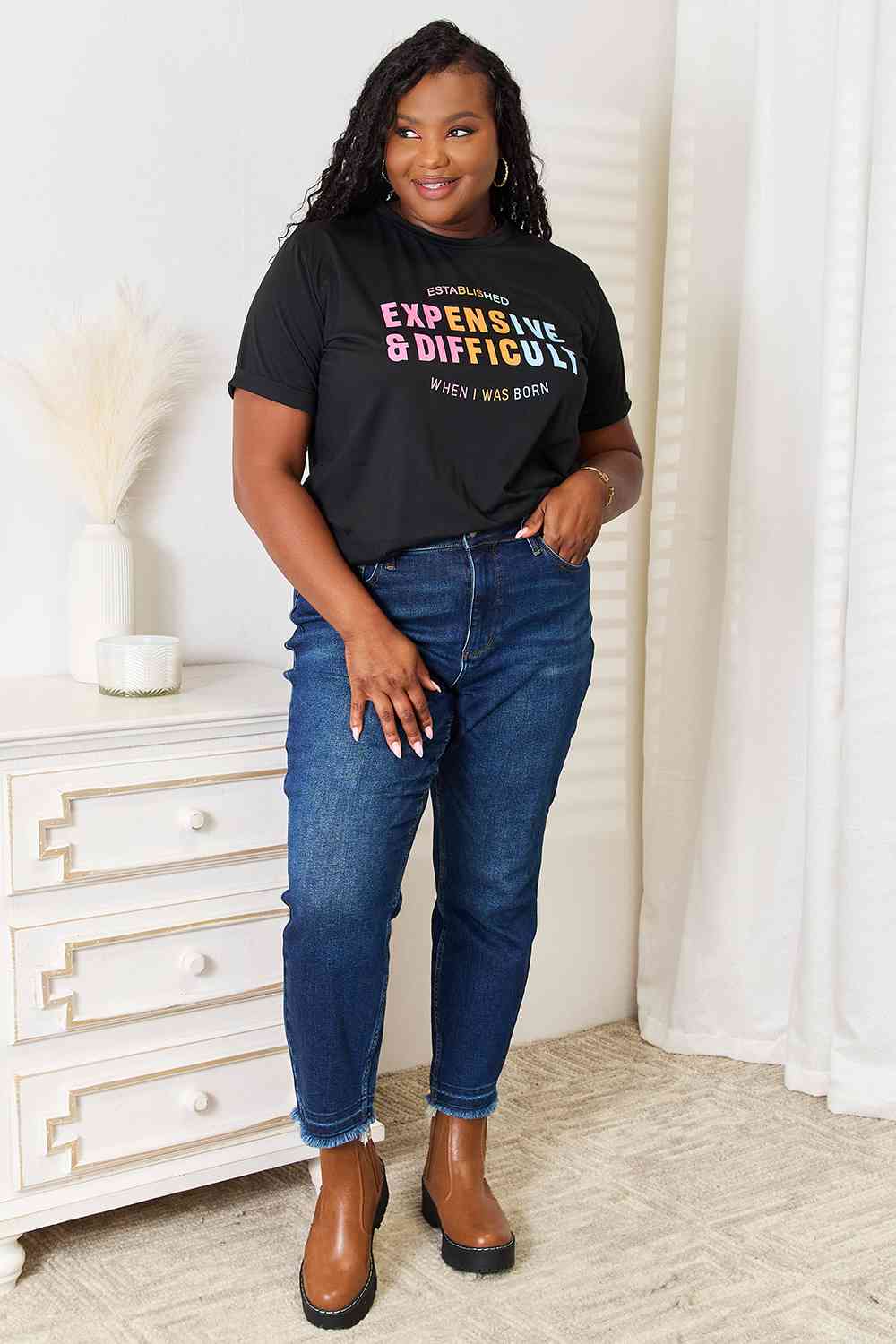 Simply Love Slogan Graphic Cuffed Sleeve T-Shirt BLUE ZONE PLANET