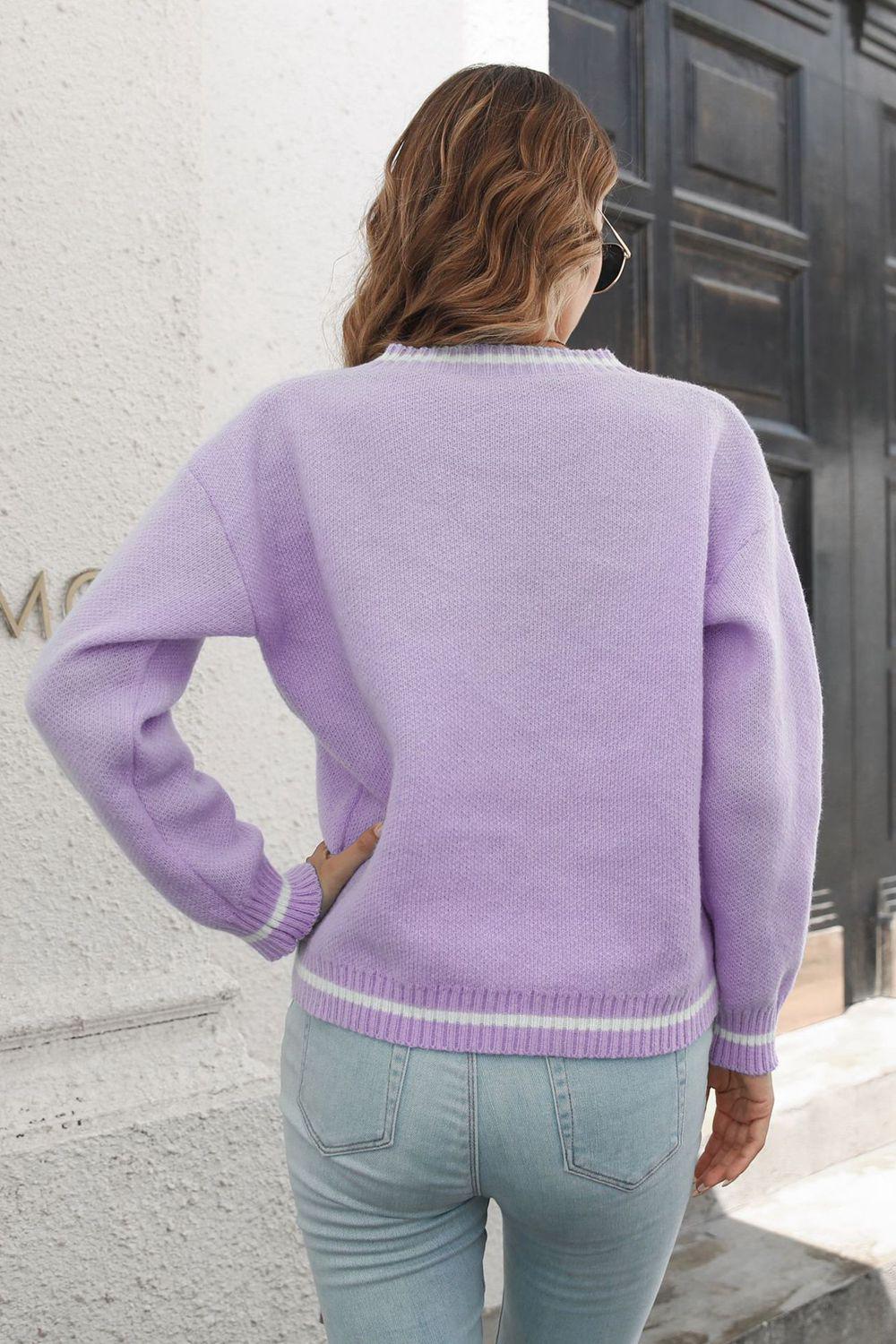 Skeleton Pattern V-Neck Long Sleeve Pullover Sweater BLUE ZONE PLANET