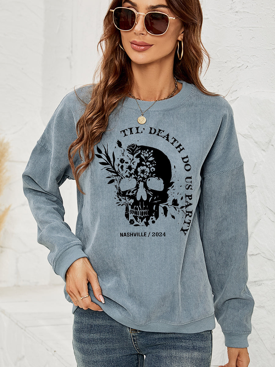 Skull Graphic Dropped Shoulder Sweatshirt BLUE ZONE PLANET