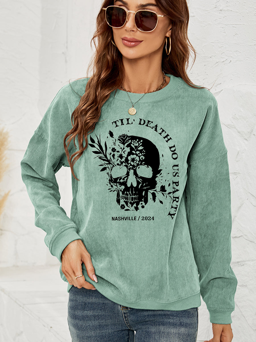 Skull Graphic Dropped Shoulder Sweatshirt BLUE ZONE PLANET