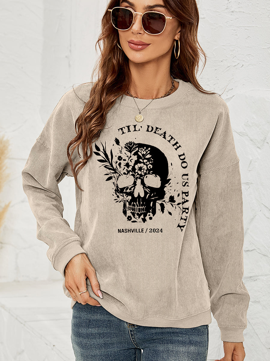 Skull Graphic Dropped Shoulder Sweatshirt BLUE ZONE PLANET