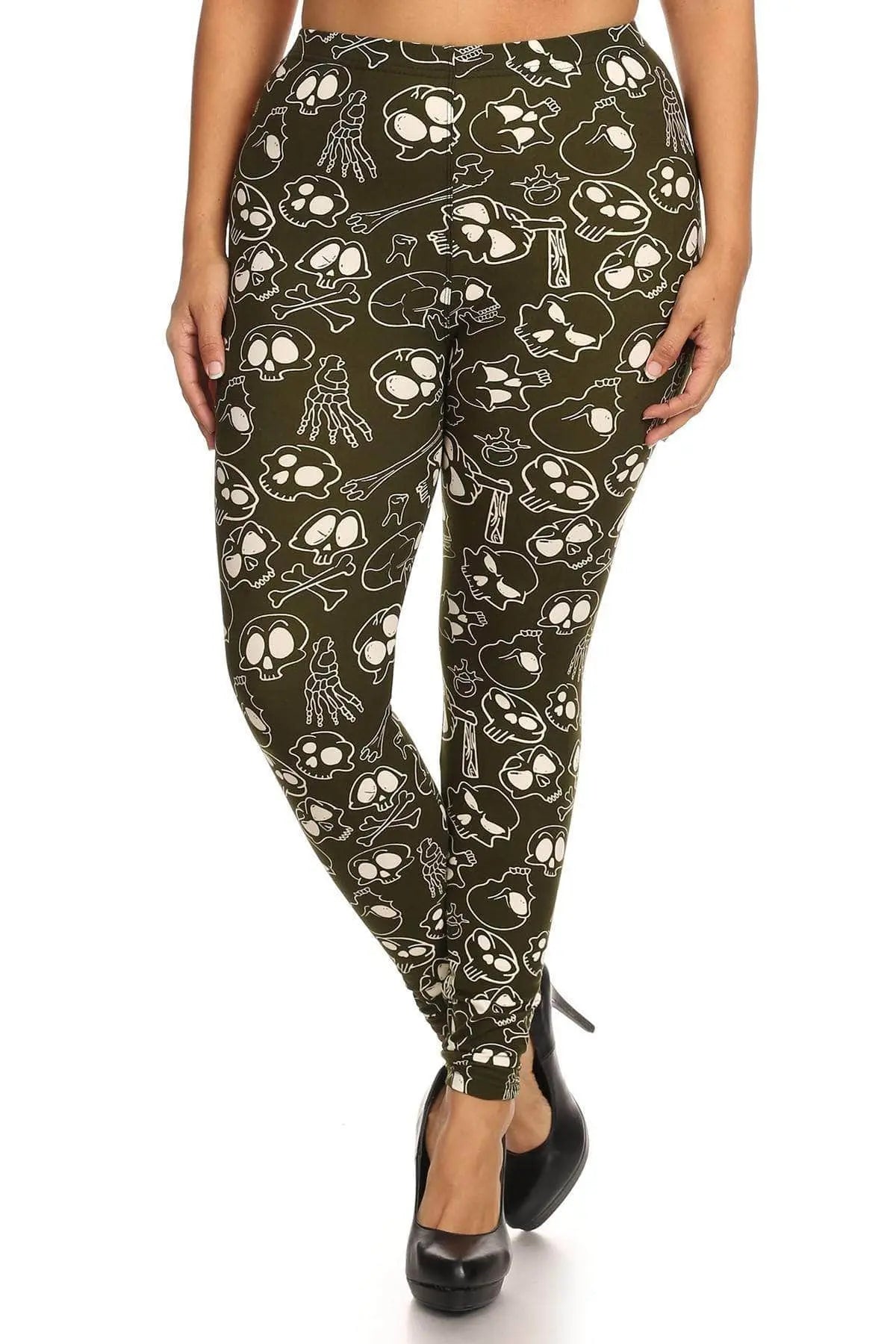 Skulls And Bones Graphic Printed Knit Legging With Elastic Waist Detail. High Waist Fit. Blue Zone Planet