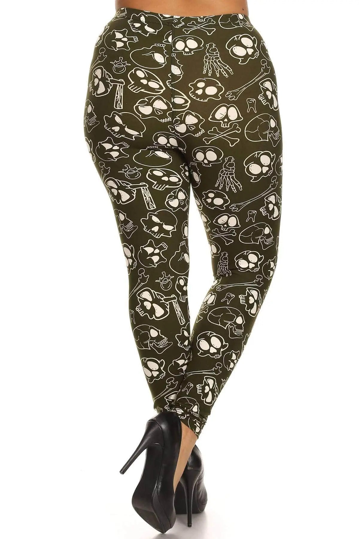 Skulls And Bones Graphic Printed Knit Legging With Elastic Waist Detail. High Waist Fit. Blue Zone Planet