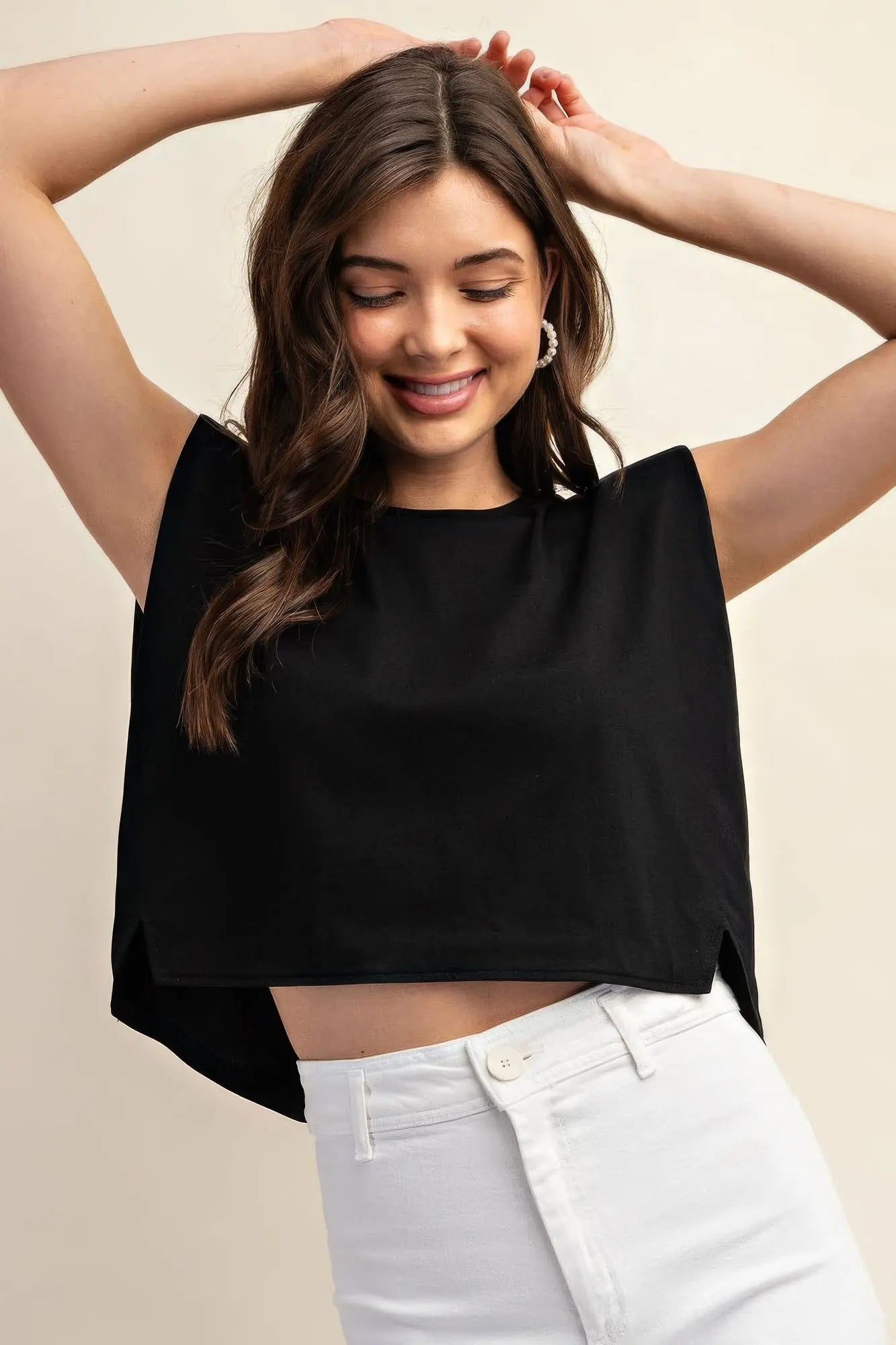 Sleeveless Crop Top With Shoulder Pads Blue Zone Planet