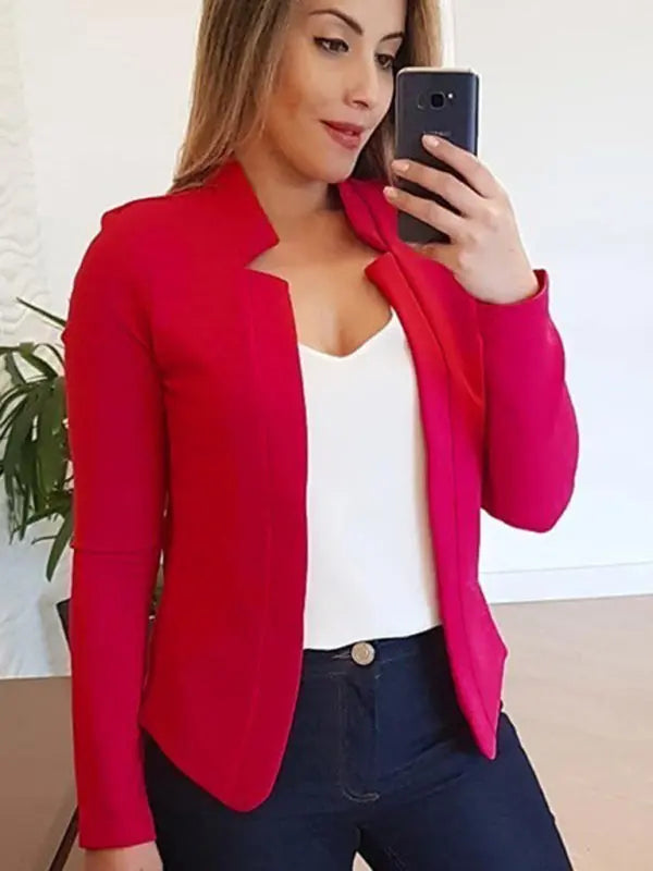 Small suit long sleeve solid color cardigan jacket top BLUE ZONE PLANET
