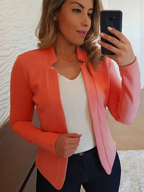 Small suit long sleeve solid color cardigan jacket top BLUE ZONE PLANET