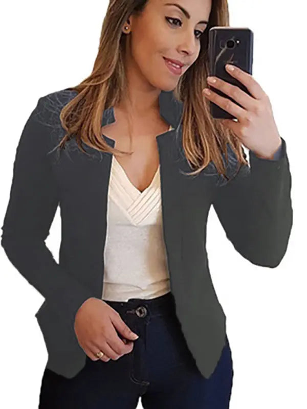 Small suit long sleeve solid color cardigan jacket top BLUE ZONE PLANET