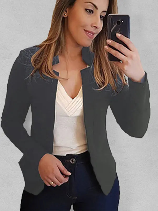 Small suit long sleeve solid color cardigan jacket top BLUE ZONE PLANET