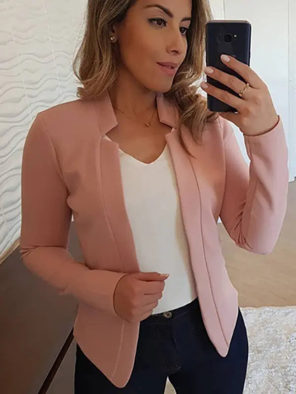 Small suit long sleeve solid color cardigan jacket top BLUE ZONE PLANET