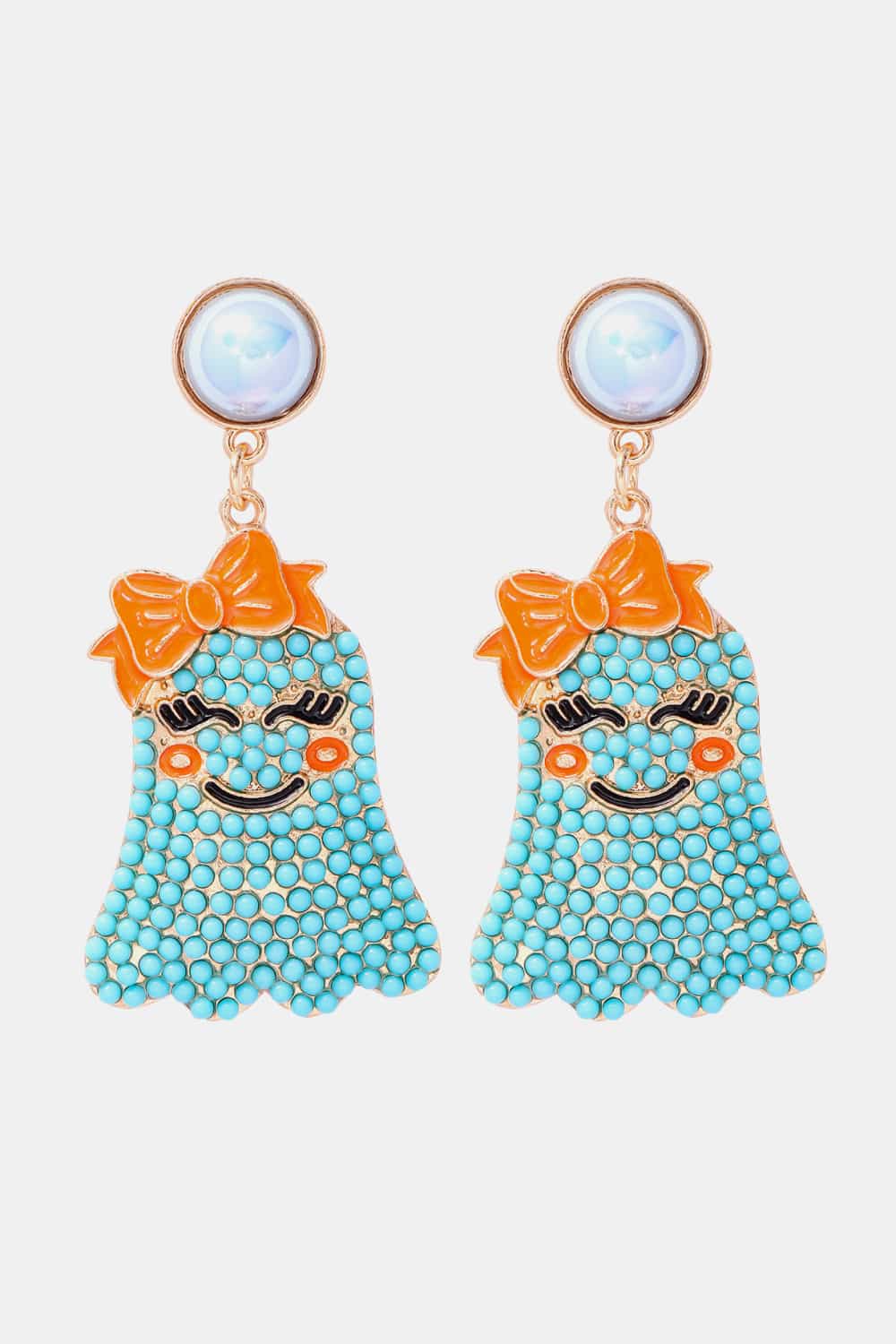 Smiling Ghost Shape Synthetic Pearl Earrings BLUE ZONE PLANET