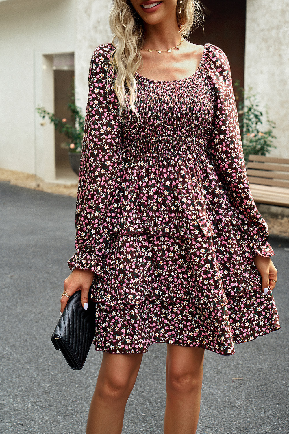Smocked Flounce Sleeve Ruffled Dress BLUE ZONE PLANET