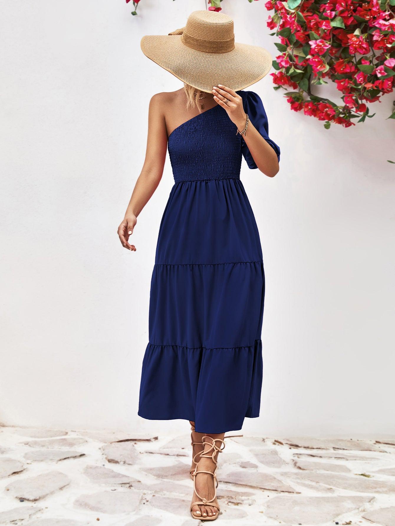 Smocked One-Shoulder Midi Dress BLUE ZONE PLANET