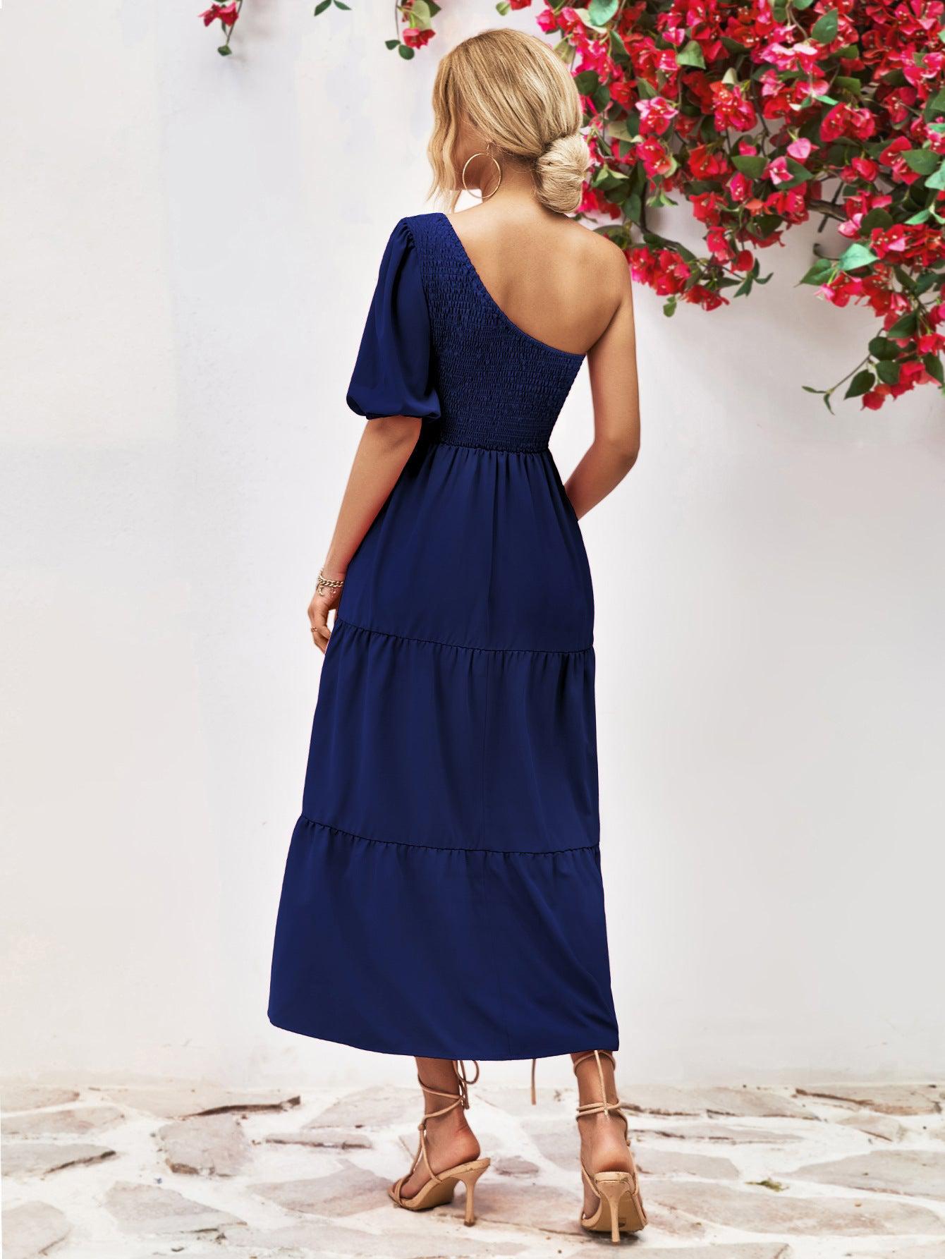 Smocked One-Shoulder Midi Dress BLUE ZONE PLANET