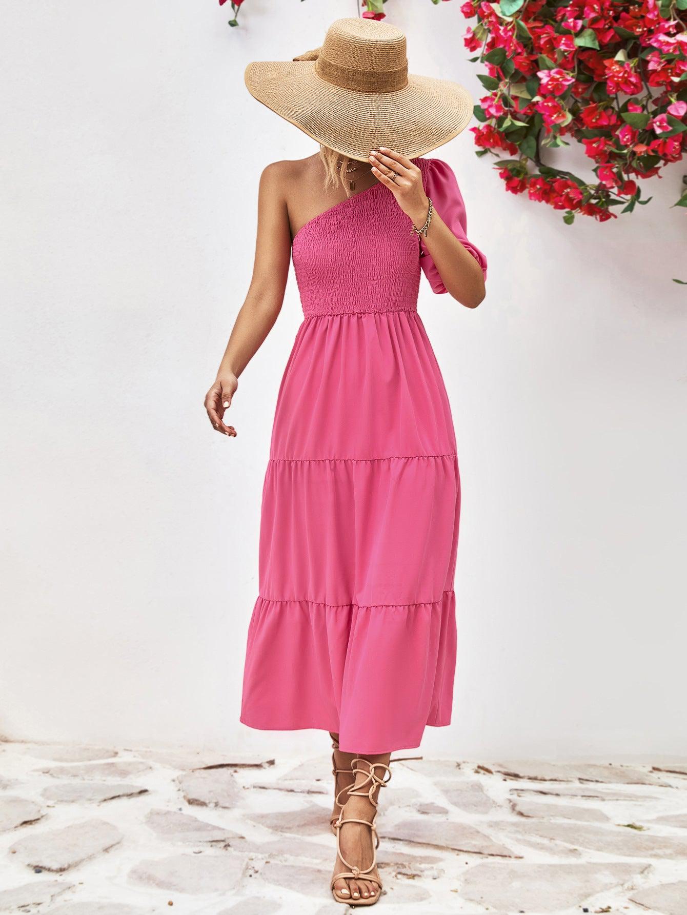 Smocked One-Shoulder Midi Dress BLUE ZONE PLANET
