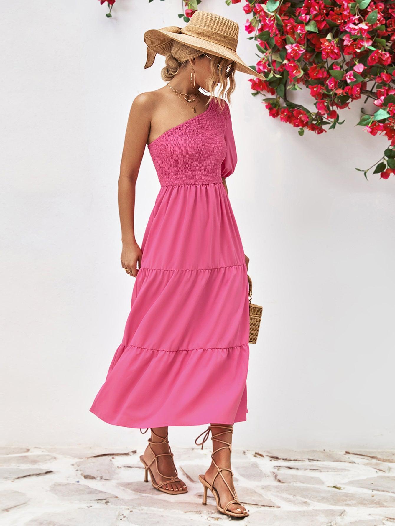 Smocked One-Shoulder Midi Dress BLUE ZONE PLANET