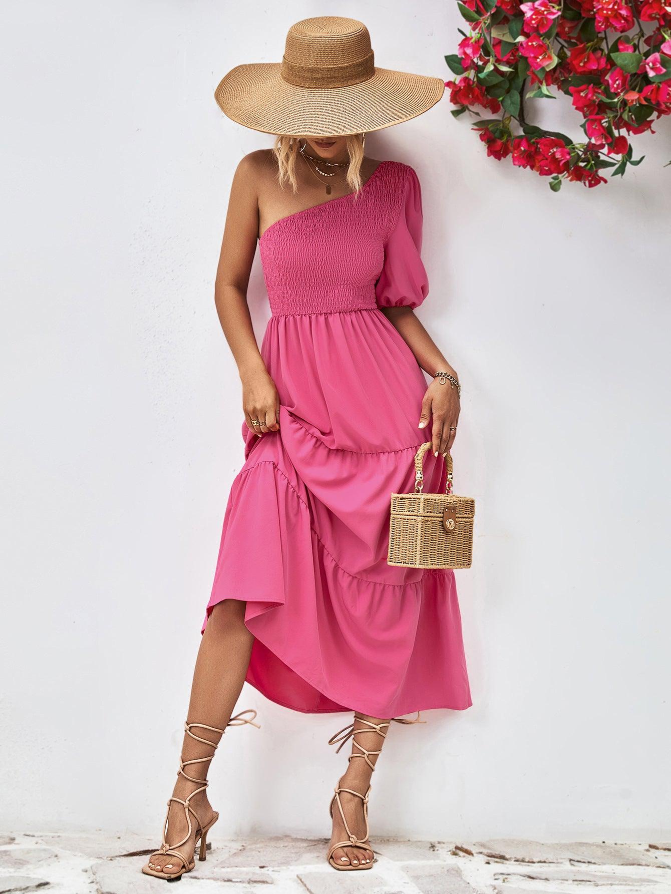 Smocked One-Shoulder Midi Dress BLUE ZONE PLANET