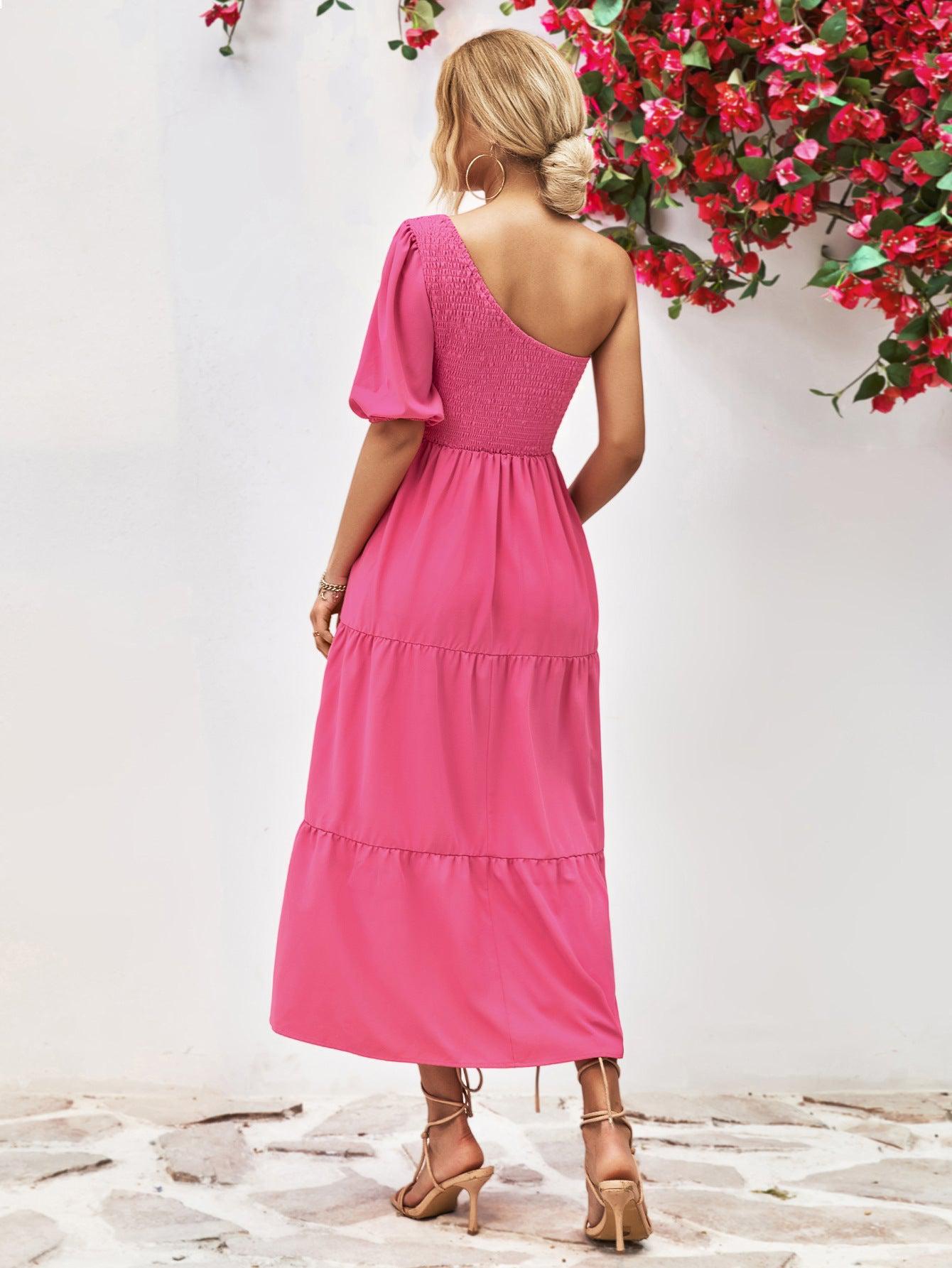 Smocked One-Shoulder Midi Dress BLUE ZONE PLANET
