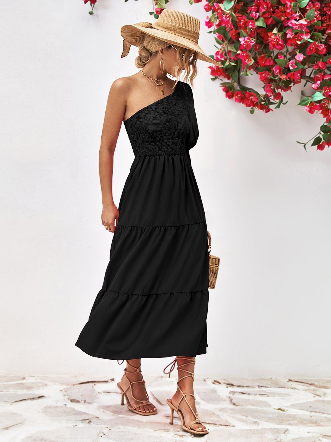 Smocked One-Shoulder Midi Dress BLUE ZONE PLANET