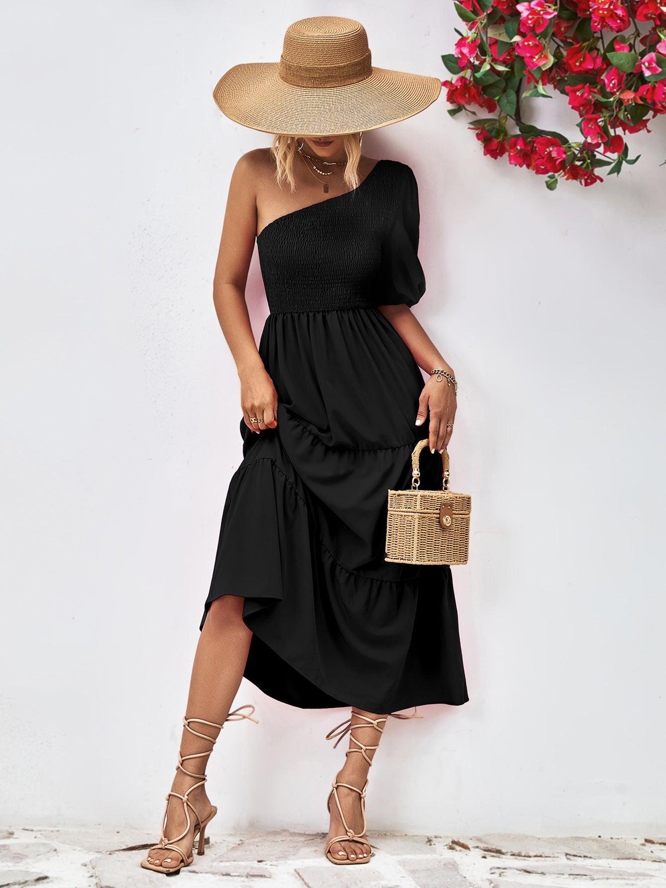 Smocked One-Shoulder Midi Dress BLUE ZONE PLANET