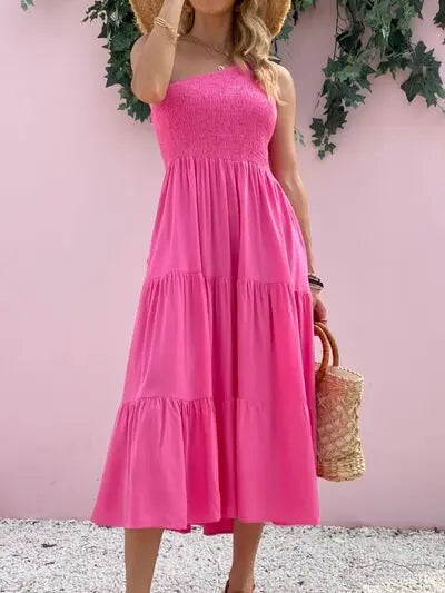 Smocked Single Shoulder Sleeveless Dress BLUE ZONE PLANET