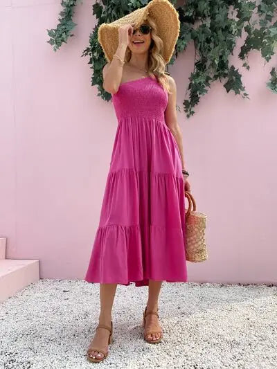 Smocked Single Shoulder Sleeveless Dress BLUE ZONE PLANET