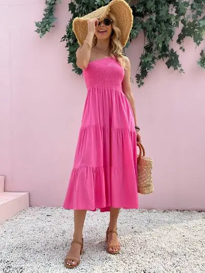 Smocked Single Shoulder Sleeveless Dress BLUE ZONE PLANET