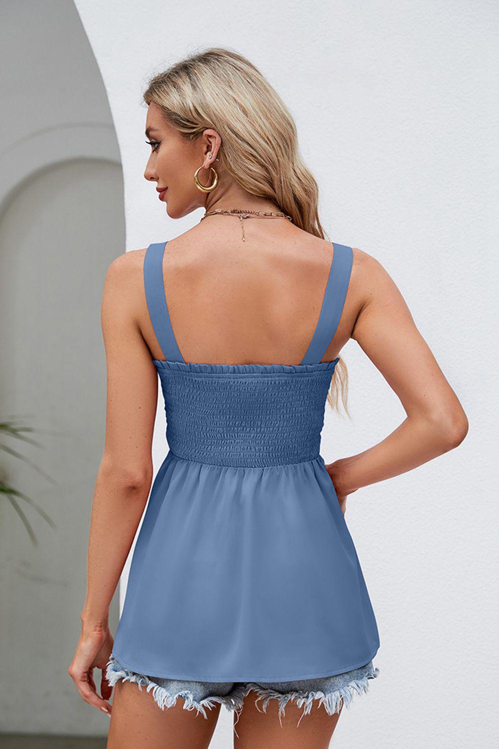 Smocked Square Neck Babydoll Tank BLUE ZONE PLANET